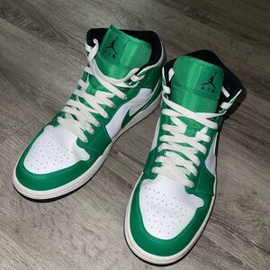 Green and White High-Top Air Jordans
